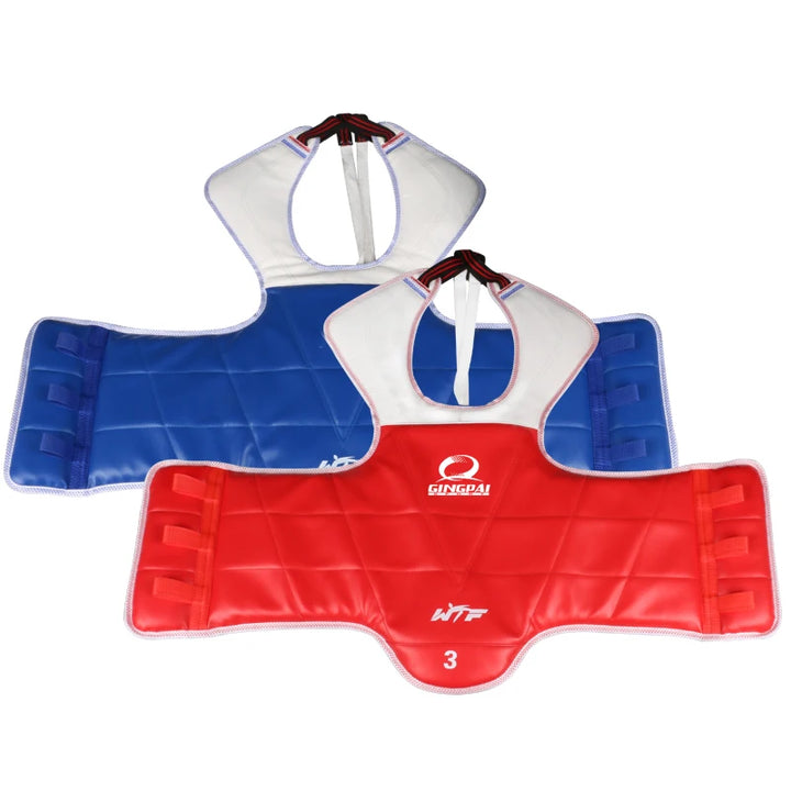 Protetor de torax para taekwondo wtf, sparring, tae kwon do, karate. Material reversível e malevel, protege o peito para crianças e adultos