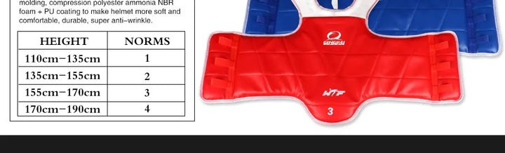 Protetor de torax para taekwondo wtf, sparring, tae kwon do, karate. Material reversível e malevel, protege o peito para crianças e adultos
