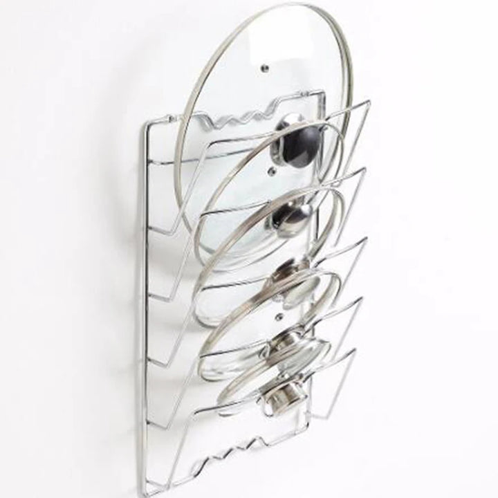 There is nowhere to put the pan lid, pan lid holder, kitchen organizer 1 pcs stainless steel arrived
Não tem onde colocar a tampa da panela chegou suporte tampa de panela, organizador cozinha 1 pçs  aço inoxidável