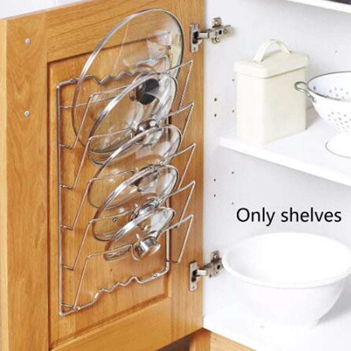 There is nowhere to put the pan lid, pan lid holder, kitchen organizer 1 pcs stainless steel arrived
Não tem onde colocar a tampa da panela chegou suporte tampa de panela, organizador cozinha 1 pçs  aço inoxidável