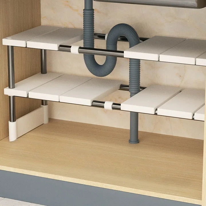 1 Expandable Stainless Steel Rack for Kitchen or Bathroom Sink Cabinet, Multifunctional
1 rack aço inoxidável expansível para gabinete de pia da cozinha ou banheiro, multifuncional