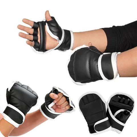 1 par preto de luvas de boxe couro meio dedo, kick boxe, karate, muay thai, kung fu, luvas treinamento  para crianças