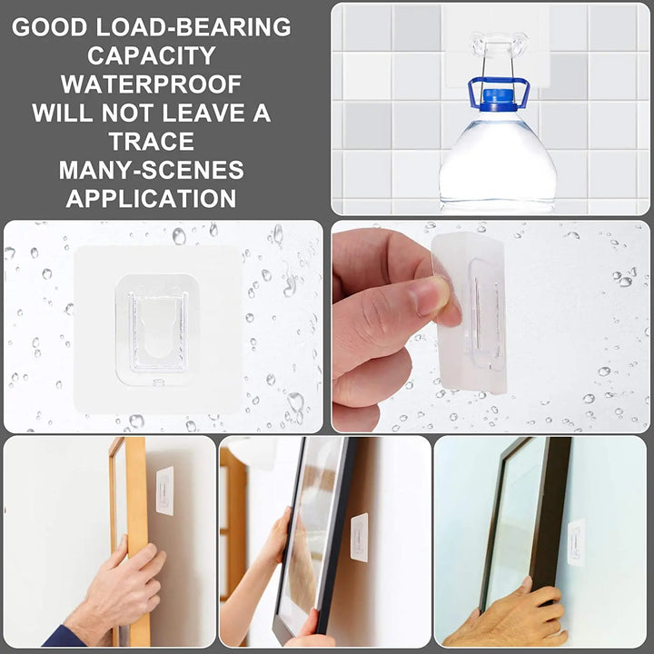 Ganchos de parede fixado com adesivos dupla face, forte, transparente, tipo ventosa ou ganchos. Pode ser usado na cozinha, banheiro, guarda roupa, armarios, Bancadas de trabalho, automovel. Suporte adaptavel para ferramentas, tomada, luz, e outros.