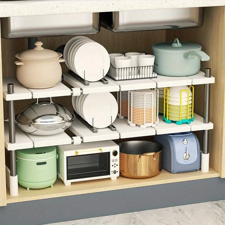 1 Expandable Stainless Steel Rack for Kitchen or Bathroom Sink Cabinet, Multifunctional
1 rack aço inoxidável expansível para gabinete de pia da cozinha ou banheiro, multifuncional
