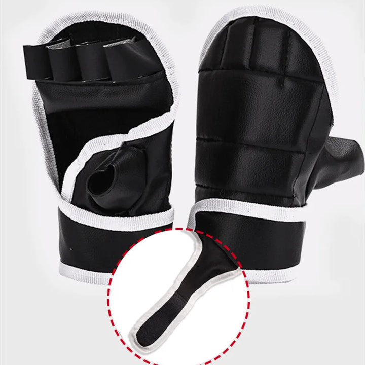 1 par preto de luvas de boxe couro meio dedo, kick boxe, karate, muay thai, kung fu, luvas treinamento  para crianças