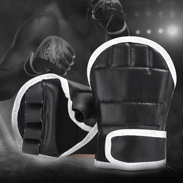 1 par preto de luvas de boxe couro meio dedo, kick boxe, karate, muay thai, kung fu, luvas treinamento  para crianças