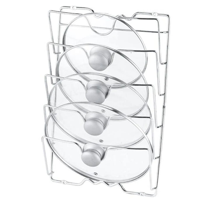 There is nowhere to put the pan lid, pan lid holder, kitchen organizer 1 pcs stainless steel arrived
Não tem onde colocar a tampa da panela chegou suporte tampa de panela, organizador cozinha 1 pçs  aço inoxidável