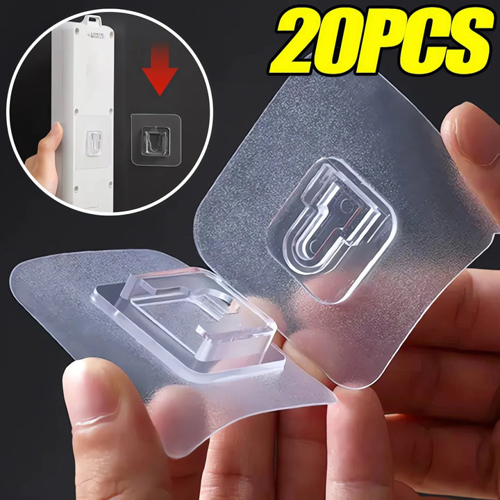 Ganchos de parede fixado com adesivos dupla face, forte, transparente, tipo ventosa ou ganchos. Pode ser usado na cozinha, banheiro, guarda roupa, armarios, Bancadas de trabalho, automovel. Suporte adaptavel para ferramentas, tomada, luz, e outros.