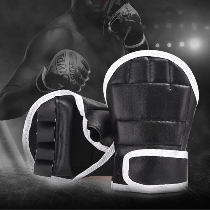 1 par preto de luvas de boxe couro meio dedo, kick boxe, karate, muay thai, kung fu, luvas treinamento  para crianças
