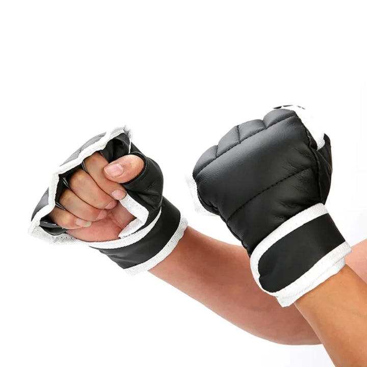 1 par preto de luvas de boxe couro meio dedo, kick boxe, karate, muay thai, kung fu, luvas treinamento  para crianças
